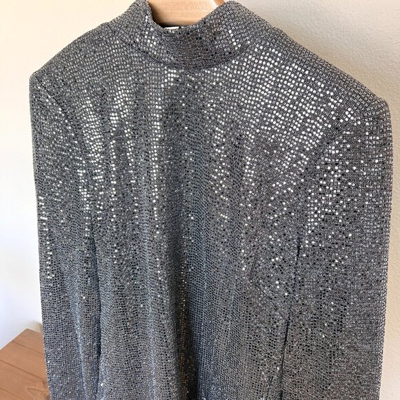Badgley Mischka Silver Sparkly Long Sleeve Tunic - Size 12 - Picture 6 of 11